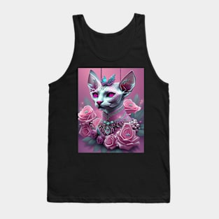 Enchanted Sphynx Queen Adorns Herself with Roses Tank Top